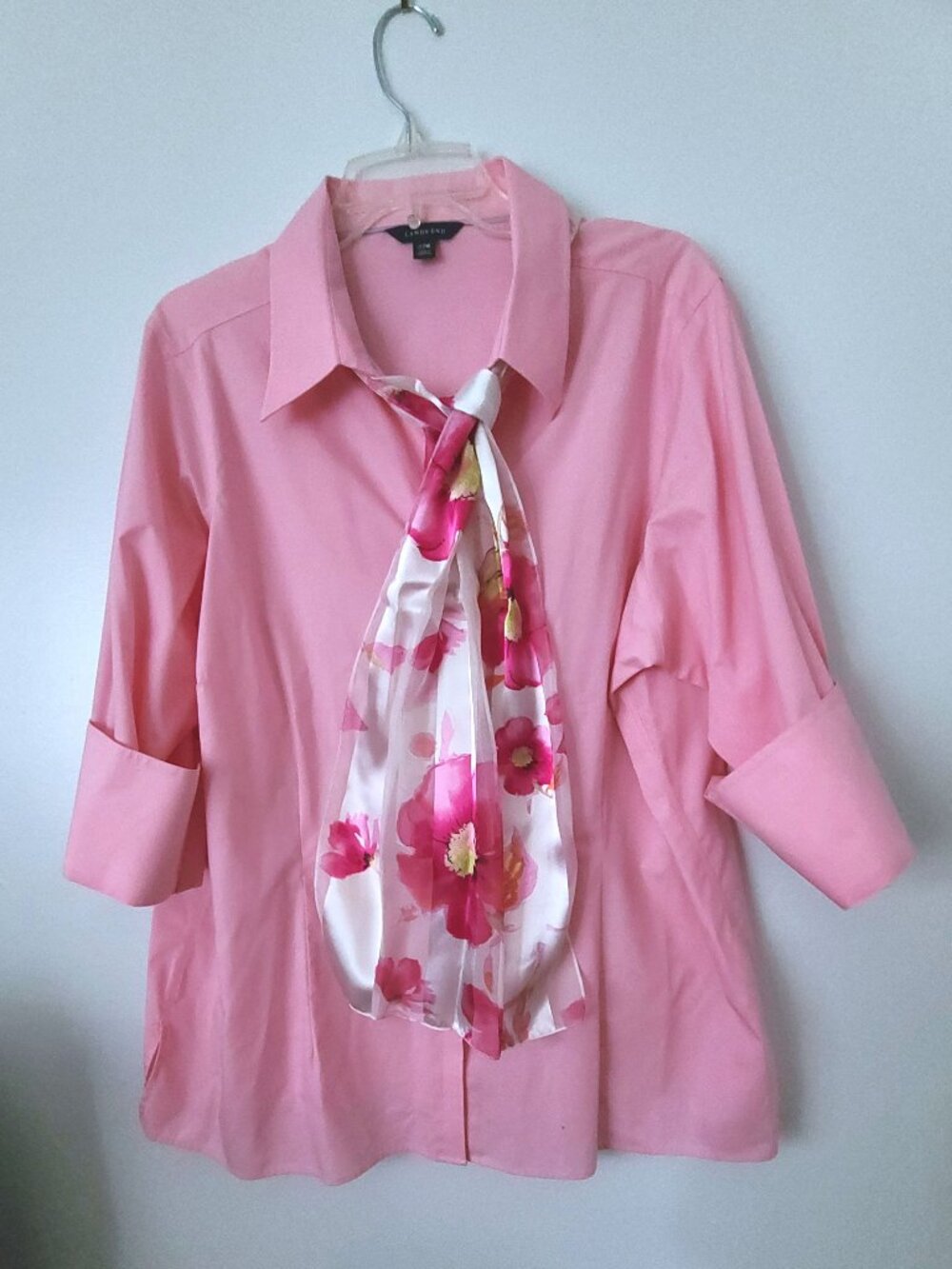 Pretty in Pink Lands End Blouse with Scarf
